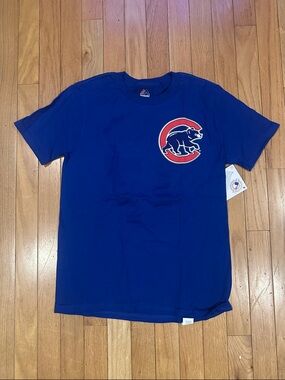 Majestic Kris Bryant Chicago Cubs Tee - Blue with # 17 on back